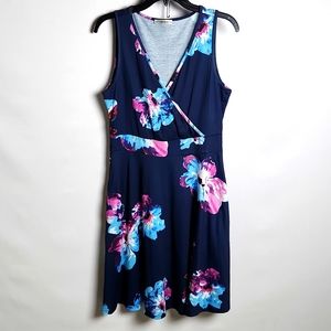Guberry Navy Floral Faux Wrap Sleeveless Dress sz-med